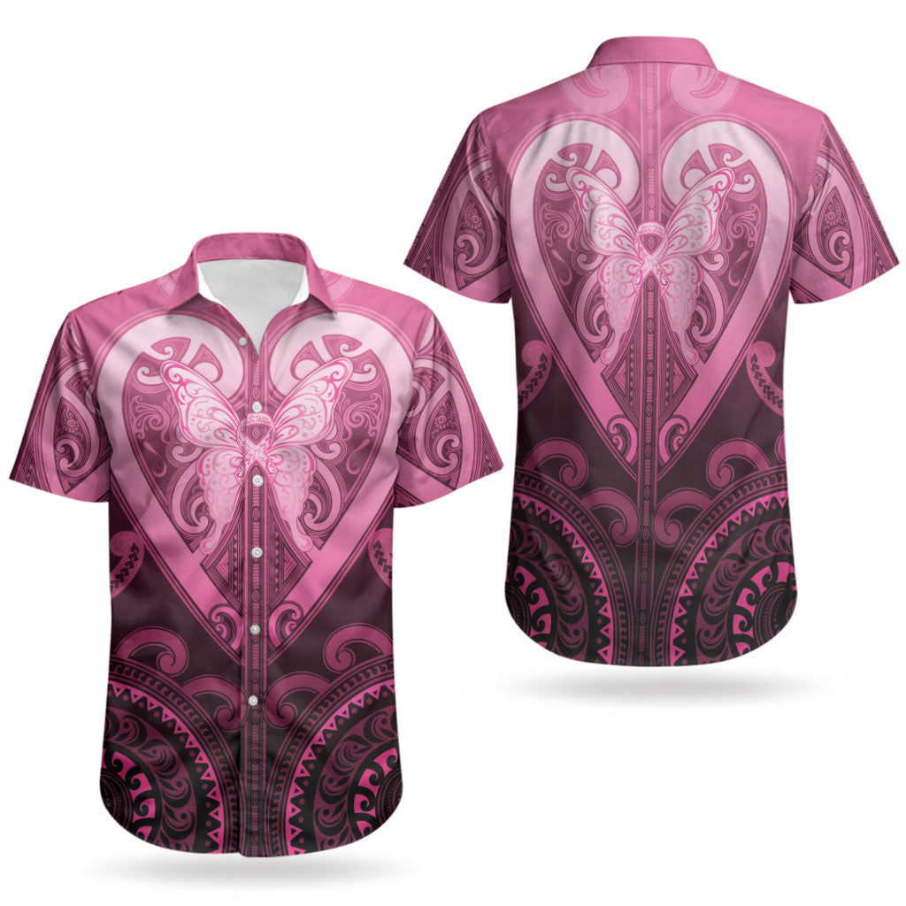 Aotearoa Breast Cancer Couples Matching Summer Maxi Dress and Hawaiian Shirt Maori Tribal Pattern LT05 - Polynesian Pride