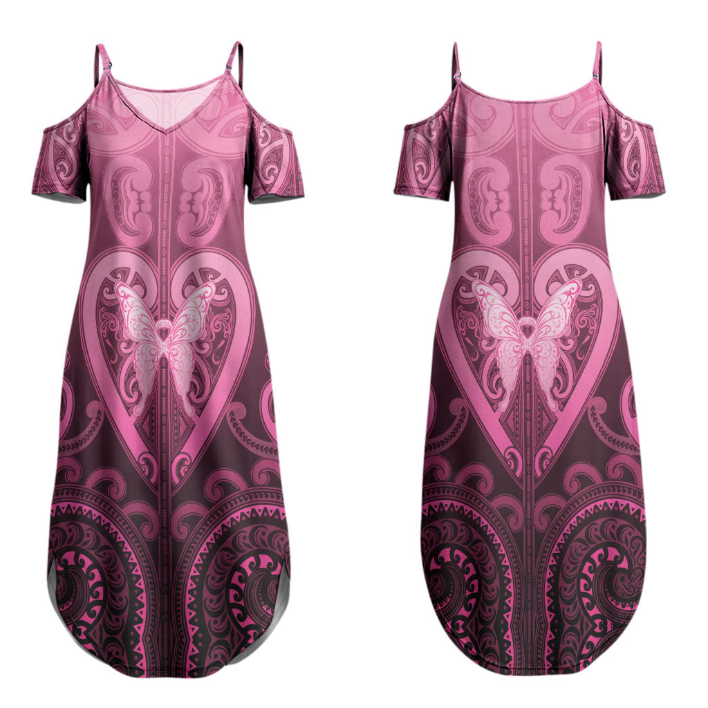 Aotearoa Breast Cancer Couples Matching Summer Maxi Dress and Hawaiian Shirt Maori Tribal Pattern LT05 - Polynesian Pride