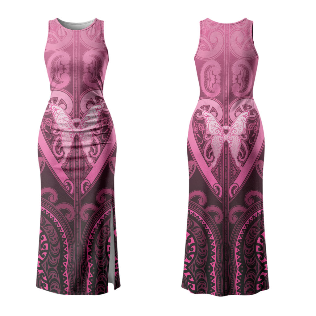 Aotearoa Breast Cancer Couples Matching Tank Maxi Dress and Long Sleeve Button Shirt Maori Tribal Pattern LT05 - Polynesian Pride