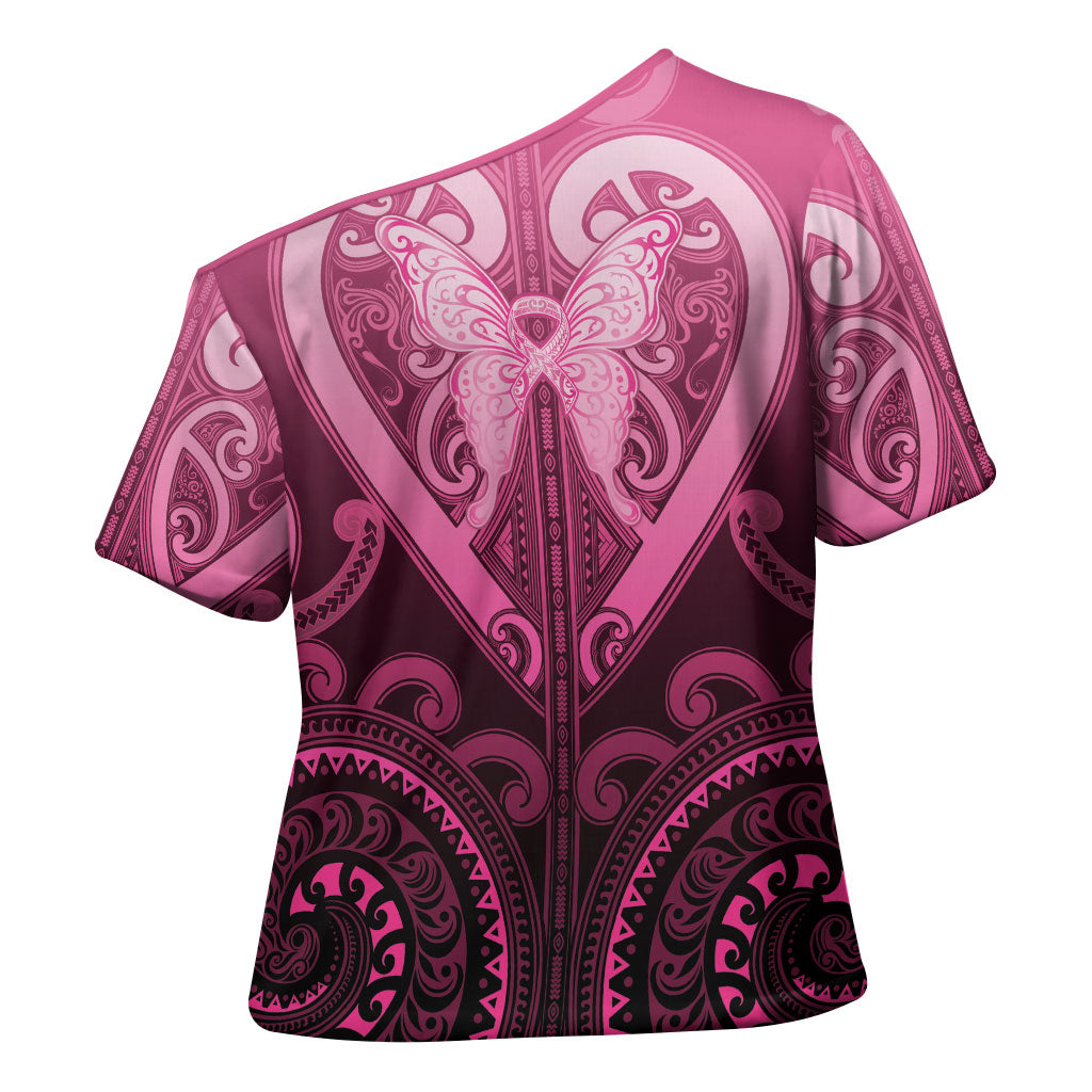 Aotearoa Breast Cancer Cross Shoulder Shirt Maori Tribal Pattern LT05 - Polynesian Pride