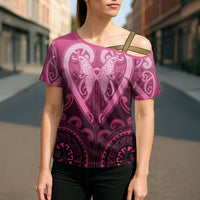 Aotearoa Breast Cancer Cross Shoulder Shirt Maori Tribal Pattern LT05 - Polynesian Pride