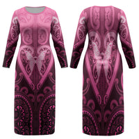 Aotearoa Breast Cancer Family Matching Long Sleeve Bodycon Dress and Hawaiian Shirt Maori Tribal Pattern LT05 Mom's Dress Pink - Polynesian Pride