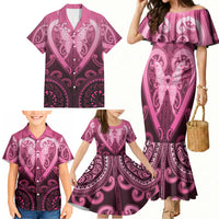 Aotearoa Breast Cancer Family Matching Mermaid Dress and Hawaiian Shirt Maori Tribal Pattern