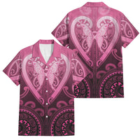 Aotearoa Breast Cancer Family Matching Off Shoulder Maxi Dress and Hawaiian Shirt Maori Tribal Pattern LT05 Dad's Shirt - Short Sleeve Pink - Polynesian Pride