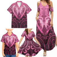Aotearoa Breast Cancer Family Matching Summer Maxi Dress and Hawaiian Shirt Maori Tribal Pattern LT05 - Polynesian Pride