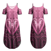 Aotearoa Breast Cancer Family Matching Summer Maxi Dress and Hawaiian Shirt Maori Tribal Pattern LT05 Mom's Dress Pink - Polynesian Pride