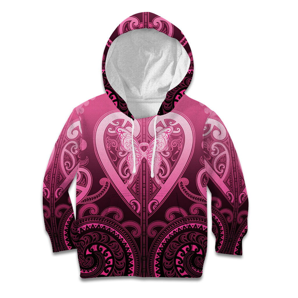 Aotearoa Breast Cancer Kid Hoodie Maori Tribal Pattern LT05 Hoodie Pink - Polynesian Pride