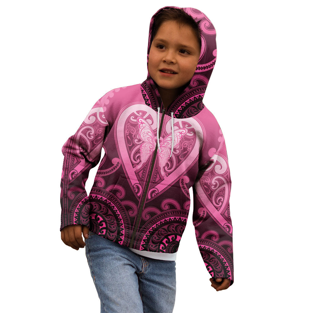 Aotearoa Breast Cancer Kid Hoodie Maori Tribal Pattern LT05 - Polynesian Pride