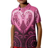 Aotearoa Breast Cancer Kid Polo Shirt Maori Tribal Pattern LT05 Kid Pink - Polynesian Pride
