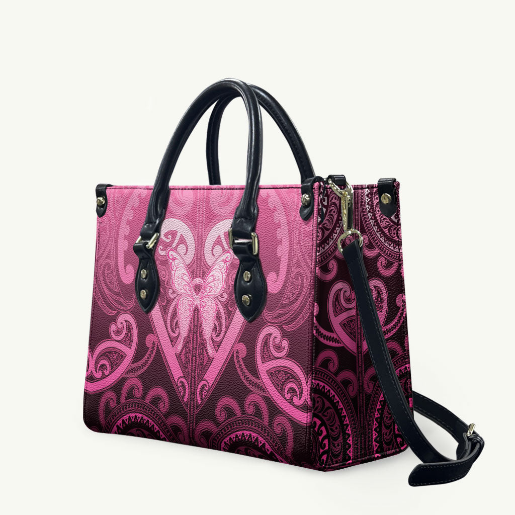 Aotearoa Breast Cancer Leather Bag Maori Tribal Pattern LT05 Pink - Polynesian Pride
