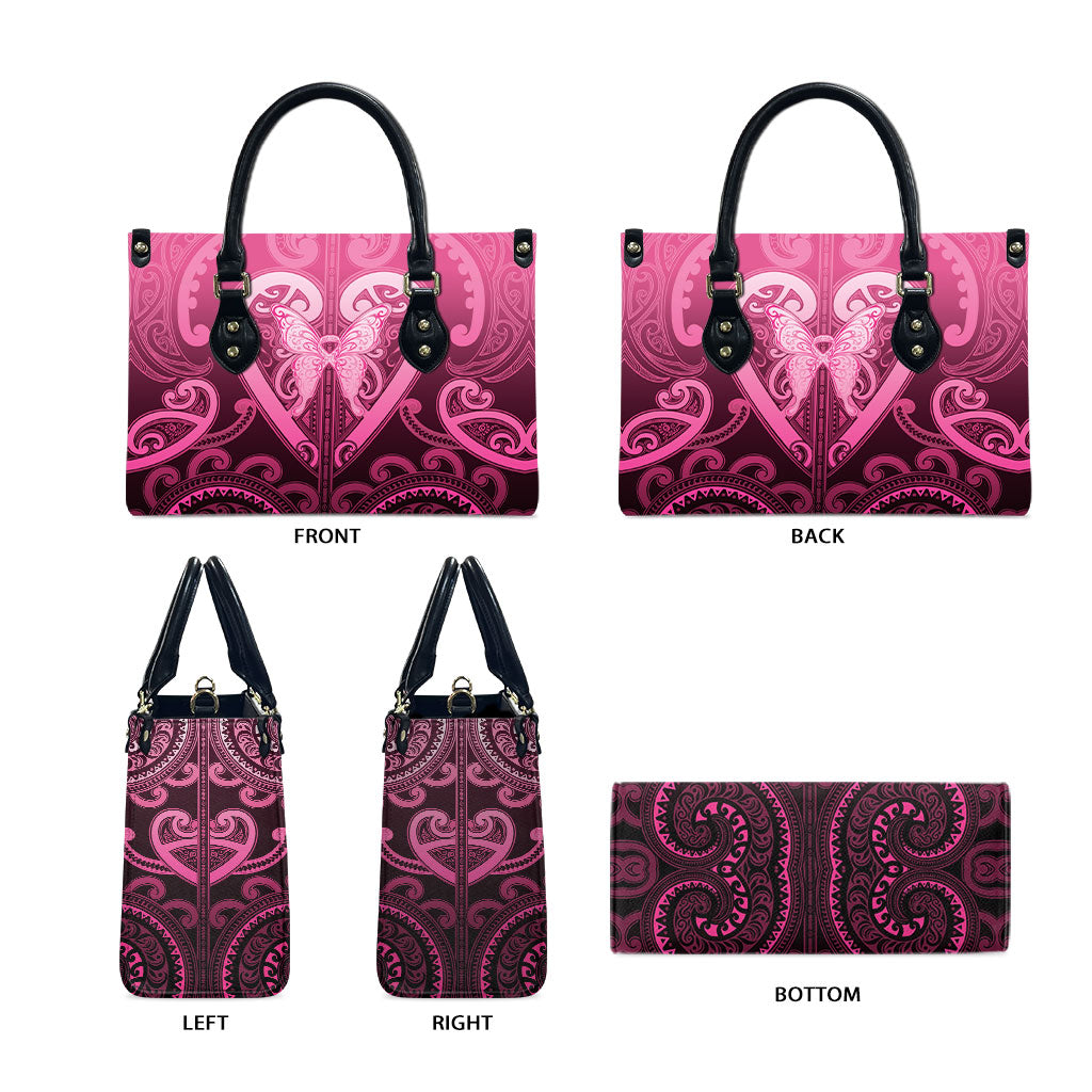 Aotearoa Breast Cancer Leather Bag Maori Tribal Pattern LT05 - Polynesian Pride