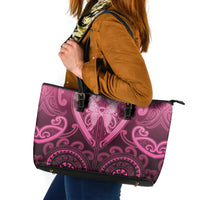 Aotearoa Breast Cancer Leather Tote Bag Maori Tribal Pattern LT05 Pink - Polynesian Pride