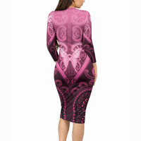Aotearoa Breast Cancer Long Sleeve Bodycon Dress Maori Tribal Pattern LT05 - Polynesian Pride
