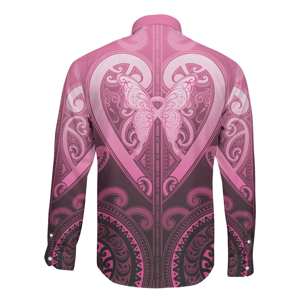 Aotearoa Breast Cancer Long Sleeve Button Shirt Maori Tribal Pattern LT05 - Polynesian Pride