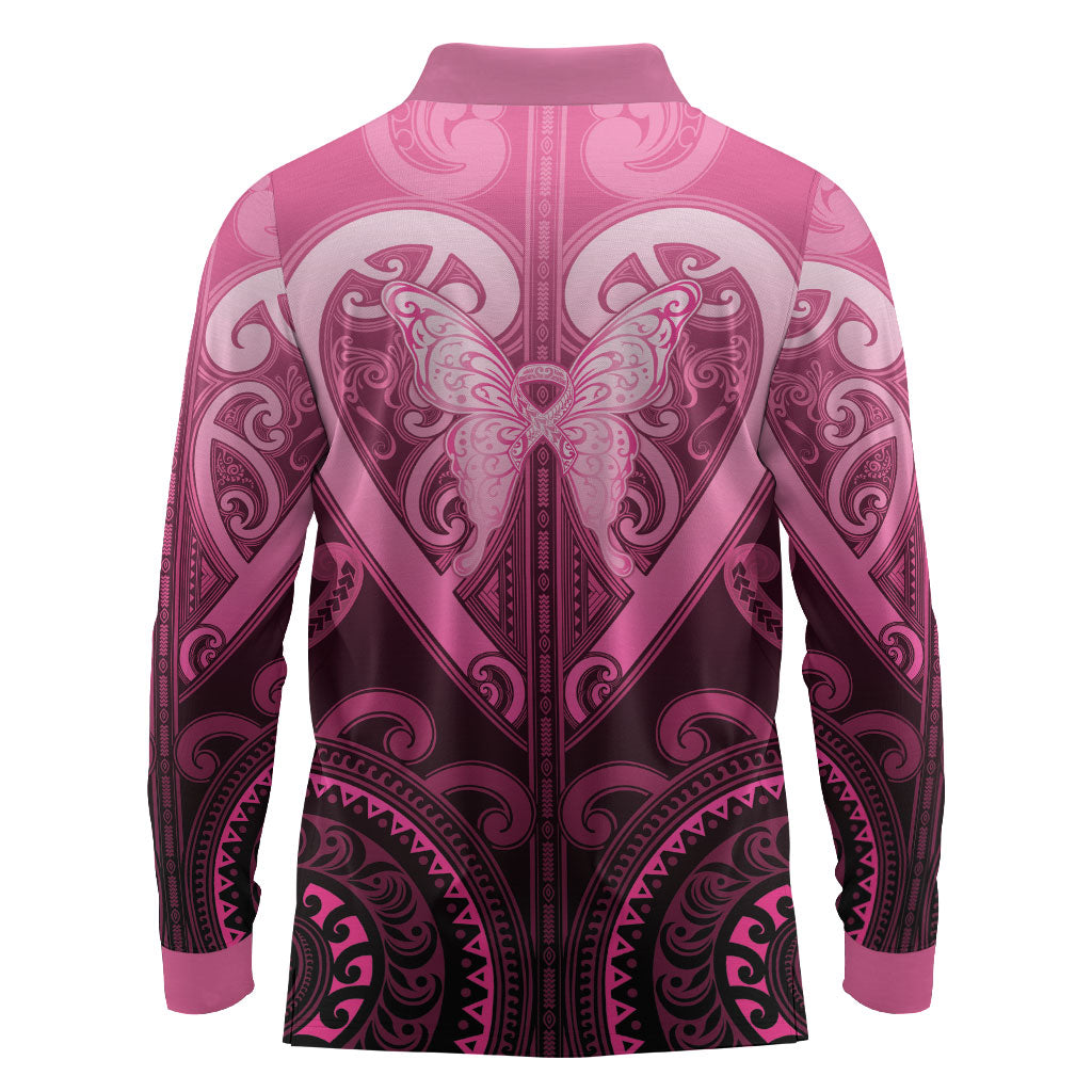 Aotearoa Breast Cancer Long Sleeve Polo Shirt Maori Tribal Pattern LT05 - Polynesian Pride