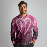 Aotearoa Breast Cancer Long Sleeve Polo Shirt Maori Tribal Pattern LT05 - Polynesian Pride
