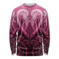 Aotearoa Breast Cancer Long Sleeve Shirt Maori Tribal Pattern LT05 Unisex Pink - Polynesian Pride
