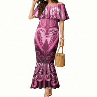 Aotearoa Breast Cancer Mermaid Dress Maori Tribal Pattern LT05 Women Pink - Polynesian Pride