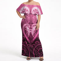 Aotearoa Breast Cancer Off Shoulder Maxi Dress Maori Tribal Pattern LT05 Women Pink - Polynesian Pride