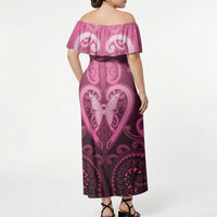 Aotearoa Breast Cancer Off Shoulder Maxi Dress Maori Tribal Pattern LT05 - Polynesian Pride