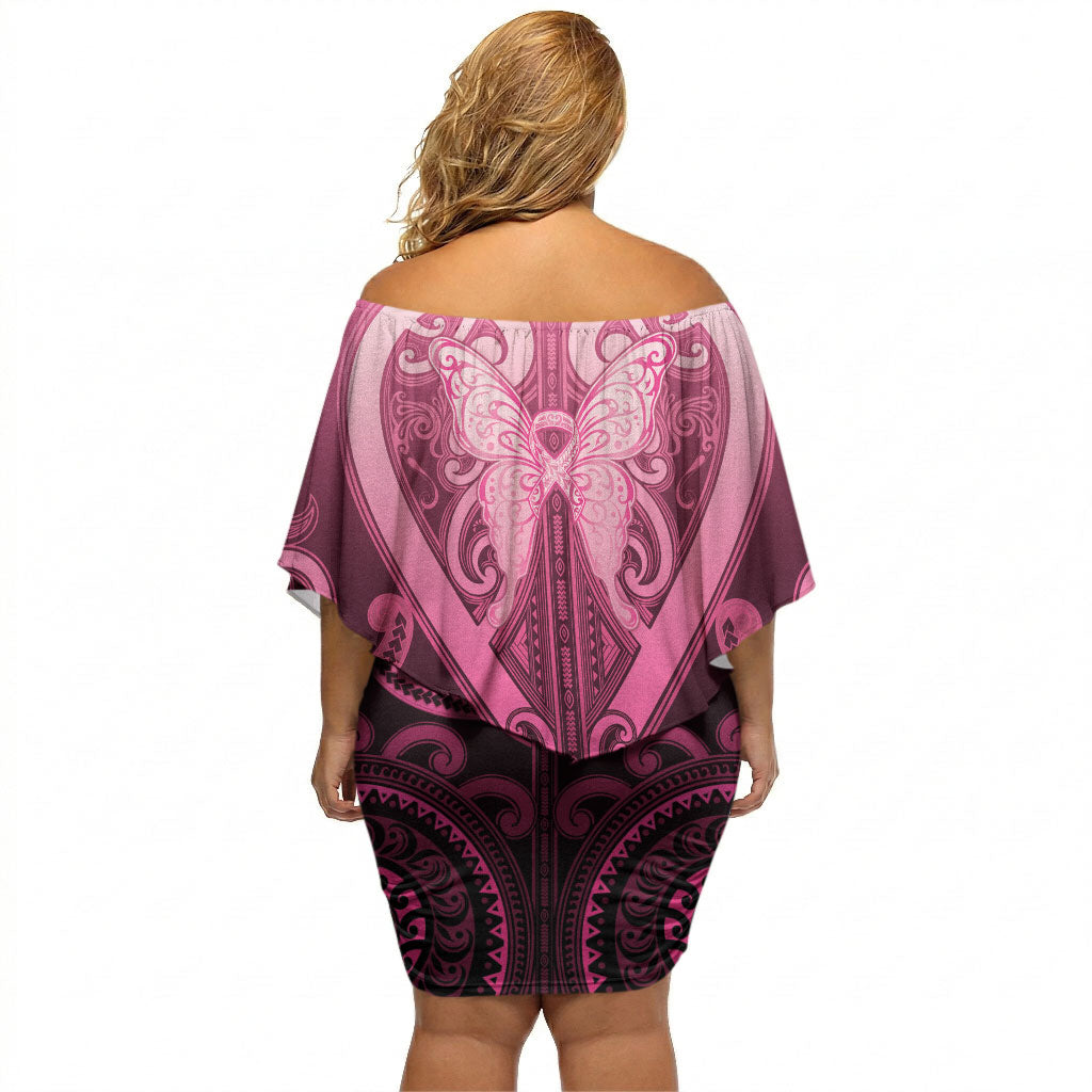 Aotearoa Breast Cancer Off Shoulder Short Dress Maori Tribal Pattern LT05 - Polynesian Pride