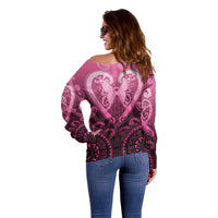 Aotearoa Breast Cancer Off Shoulder Sweater Maori Tribal Pattern LT05 - Polynesian Pride