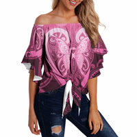 Aotearoa Breast Cancer Off Shoulder Wrap Waist Top Maori Tribal Pattern LT05 Pink - Polynesian Pride