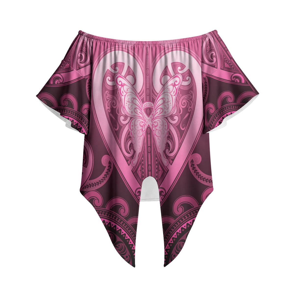 Aotearoa Breast Cancer Off Shoulder Wrap Waist Top Maori Tribal Pattern LT05 - Polynesian Pride