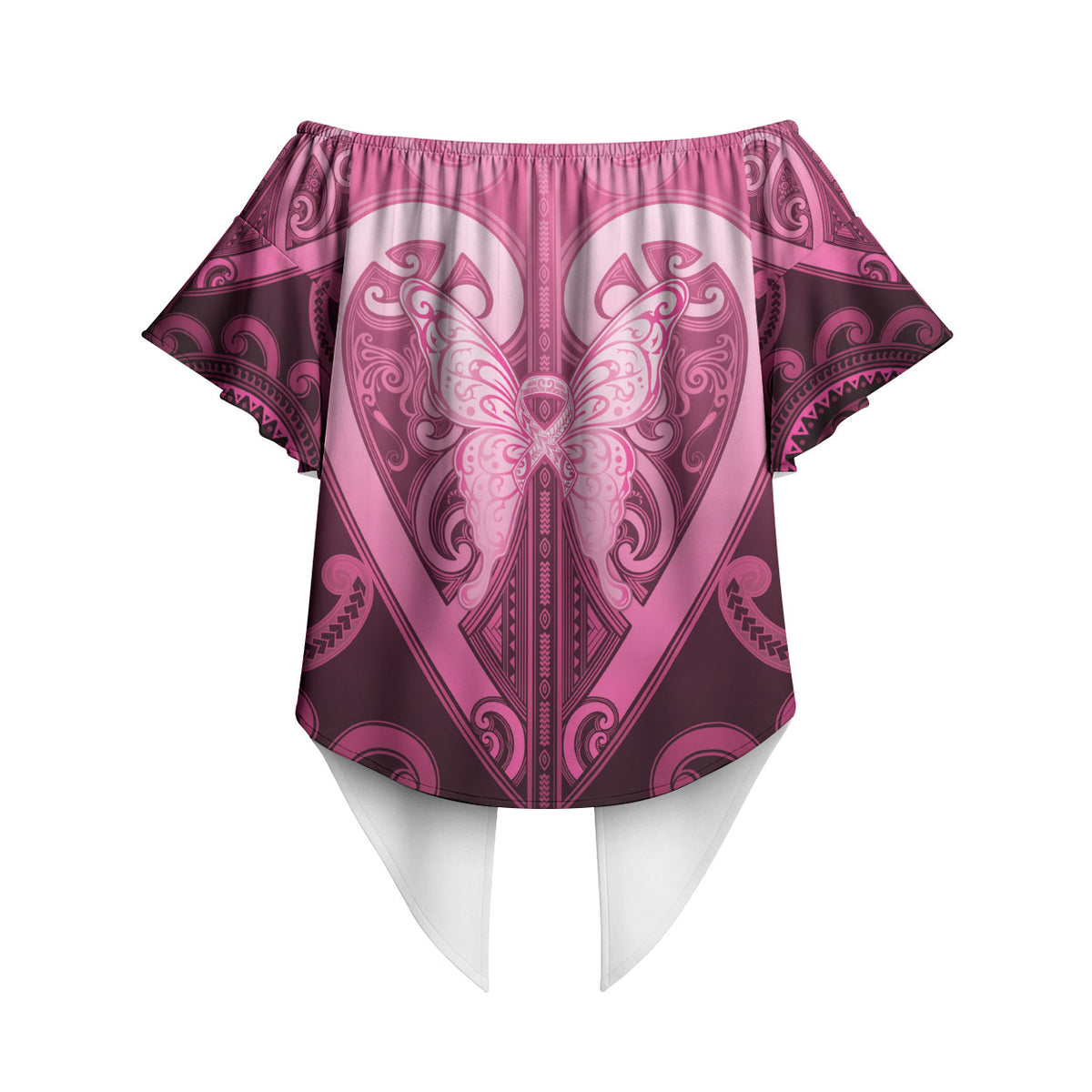 Aotearoa Breast Cancer Off Shoulder Wrap Waist Top Maori Tribal Pattern LT05 - Polynesian Pride