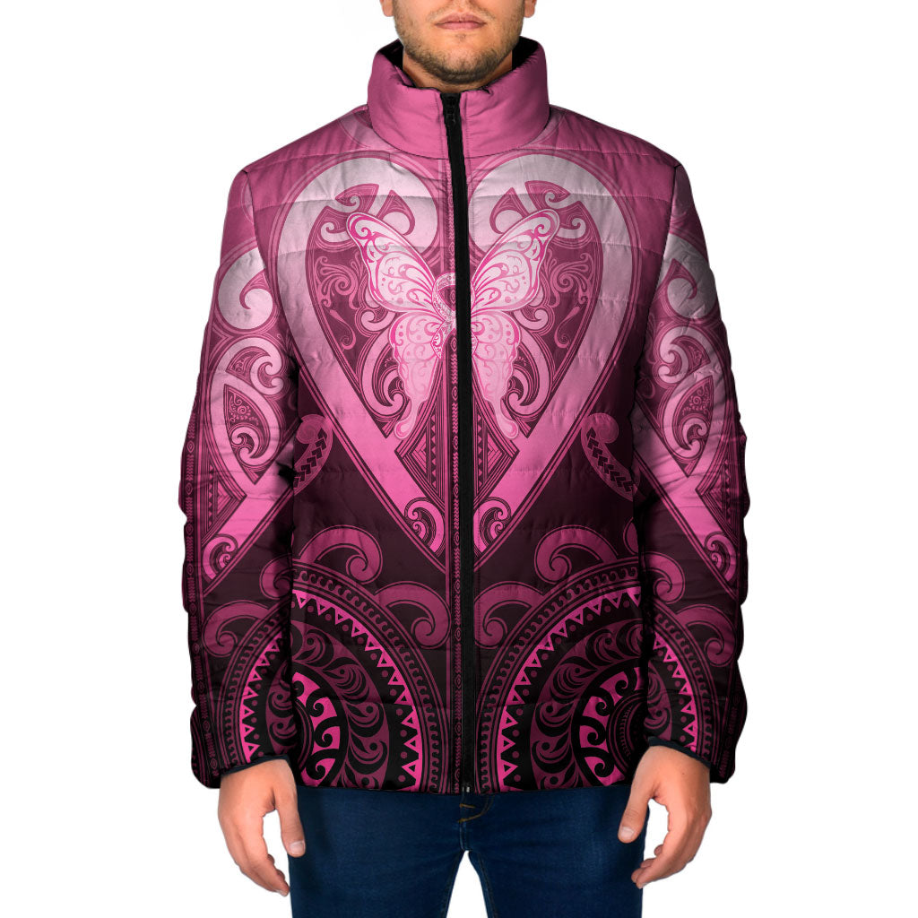 Aotearoa Breast Cancer Padded Jacket Maori Tribal Pattern LT05 Men Pink - Polynesian Pride