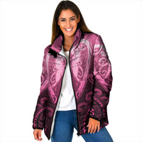 Aotearoa Breast Cancer Padded Jacket Maori Tribal Pattern LT05 Women Pink - Polynesian Pride