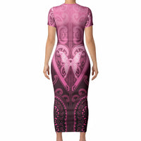 Aotearoa Breast Cancer Short Sleeve Bodycon Dress Maori Tribal Pattern LT05 - Polynesian Pride