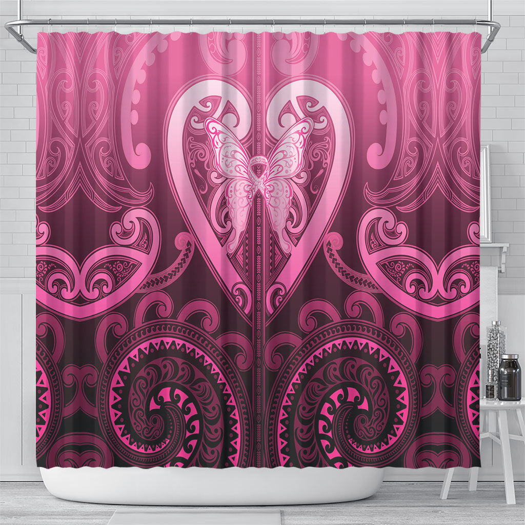 Aotearoa Breast Cancer Shower Curtain Maori Tribal Pattern LT05 - Polynesian Pride