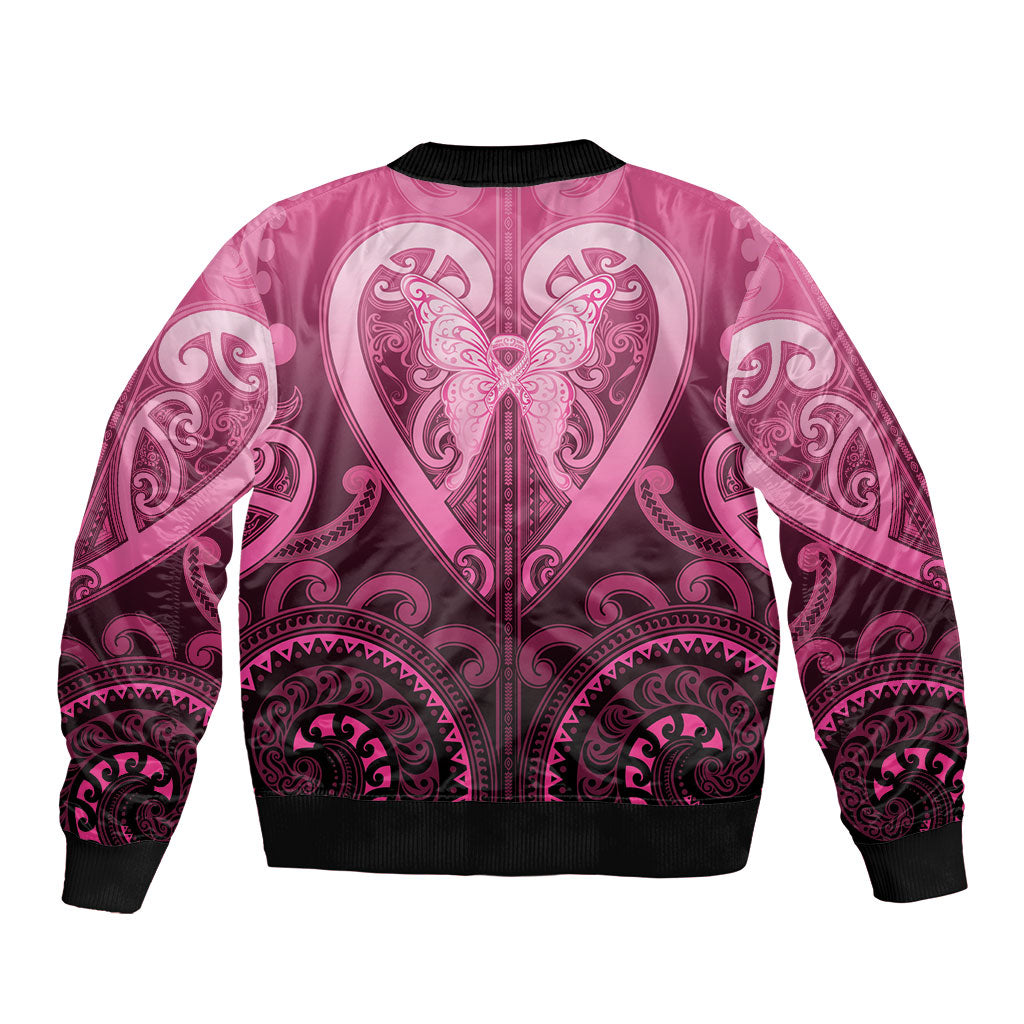 Aotearoa Breast Cancer Sleeve Zip Bomber Jacket Maori Tribal Pattern LT05 - Polynesian Pride