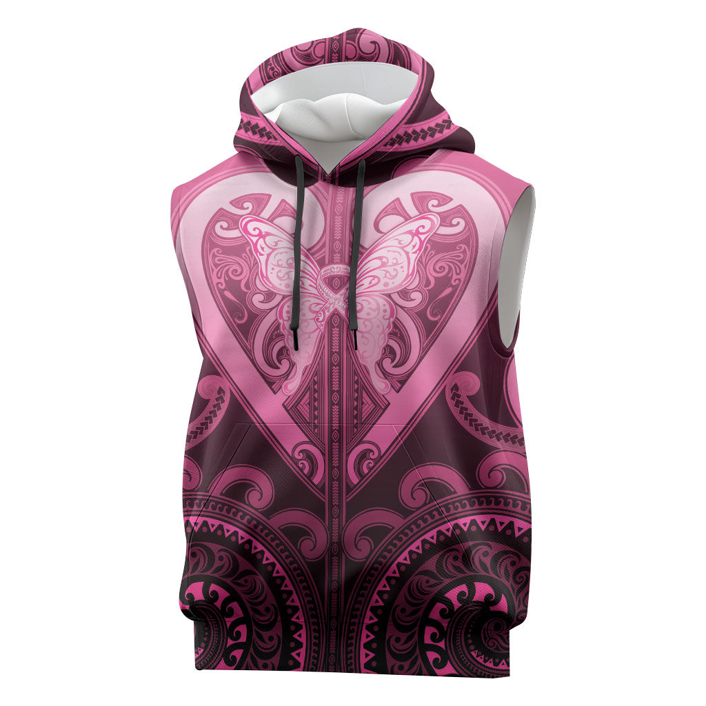 Aotearoa Breast Cancer Sleeveless Hoodie Maori Tribal Pattern LT05 Pink - Polynesian Pride
