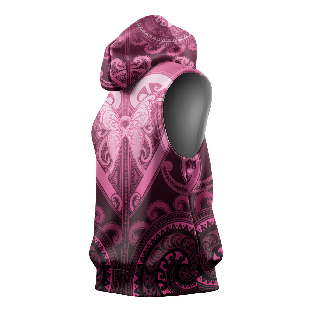 Aotearoa Breast Cancer Sleeveless Hoodie Maori Tribal Pattern LT05 - Polynesian Pride