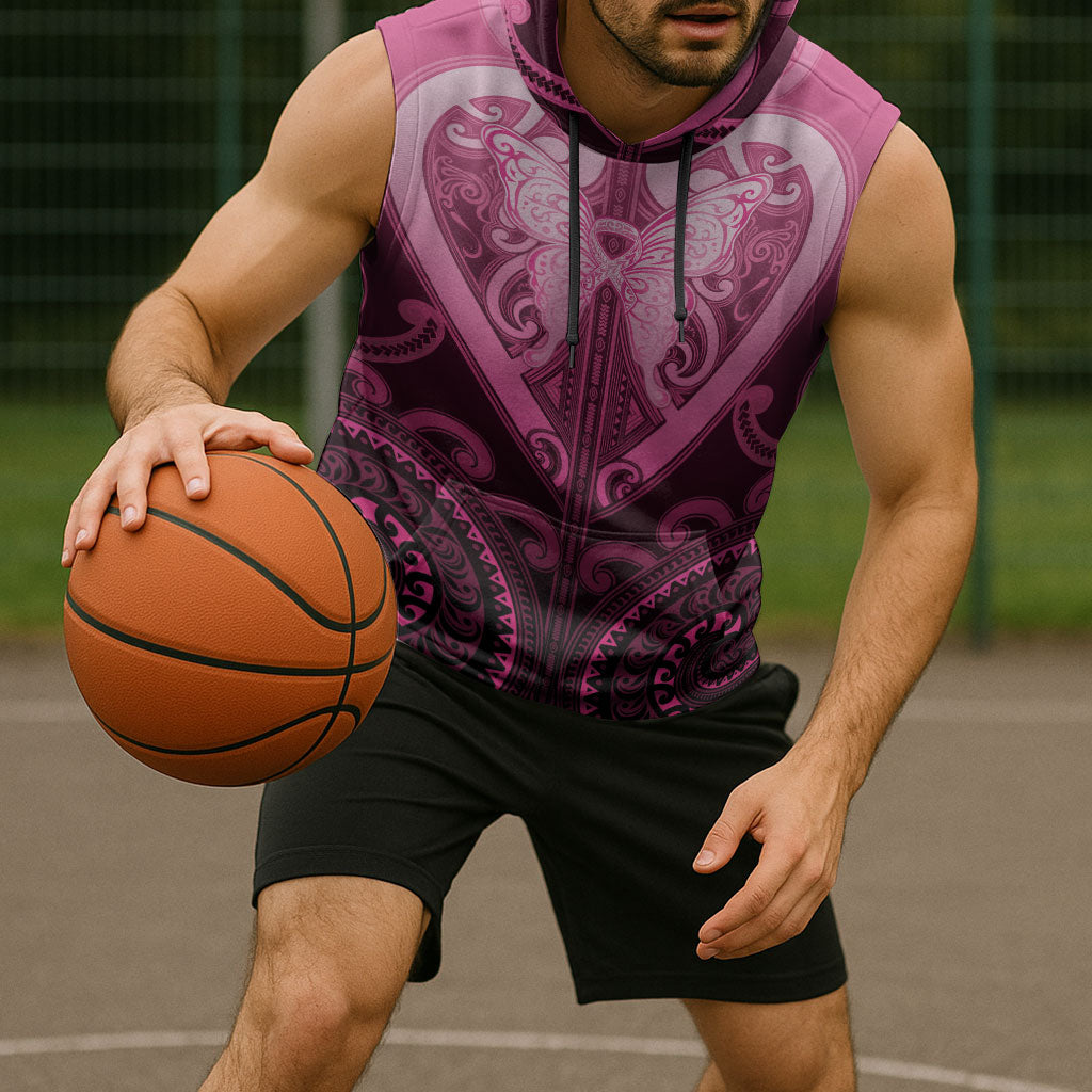 Aotearoa Breast Cancer Sleeveless Hoodie Maori Tribal Pattern LT05 - Polynesian Pride
