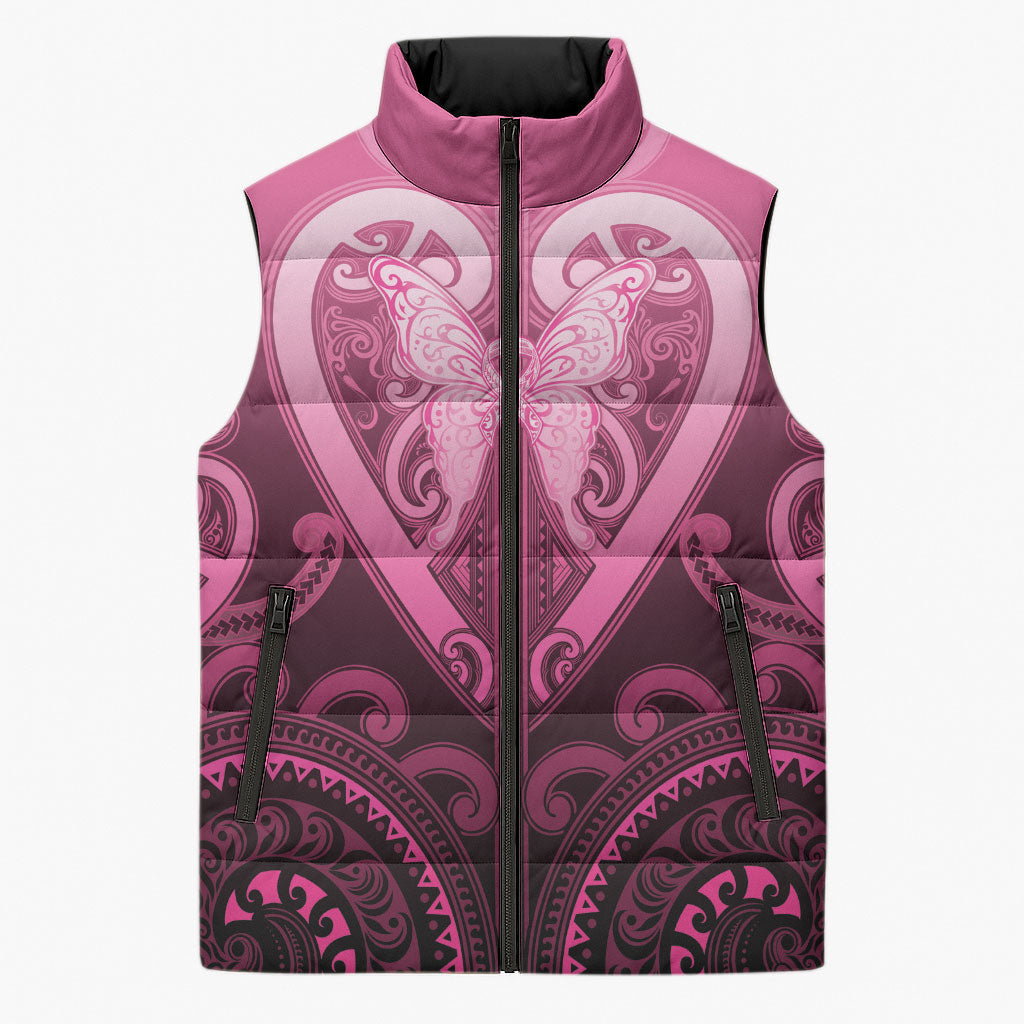 Aotearoa Breast Cancer Sleeveless Puffer Jacket Maori Tribal Pattern LT05 Unisex Pink - Polynesian Pride