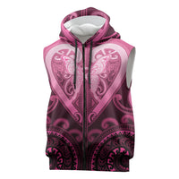 Aotearoa Breast Cancer Sleeveless Zip Hoodie Maori Tribal Pattern LT05 Pink - Polynesian Pride