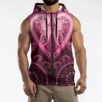 Aotearoa Breast Cancer Sleeveless Zip Hoodie Maori Tribal Pattern LT05 - Polynesian Pride