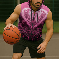 Aotearoa Breast Cancer Sleeveless Zip Hoodie Maori Tribal Pattern LT05 - Polynesian Pride