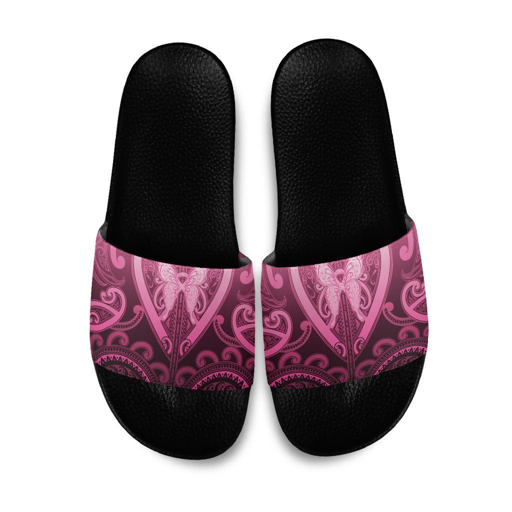 Aotearoa Breast Cancer Slide Sandals Maori Tribal Pattern LT05 Pink - Polynesian Pride