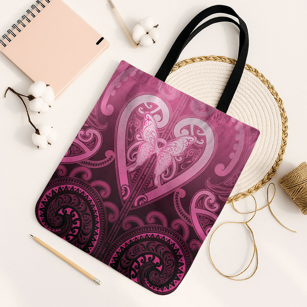 Aotearoa Breast Cancer Tote Bag Maori Tribal Pattern LT05 Black Strap One Size Pink - Polynesian Pride