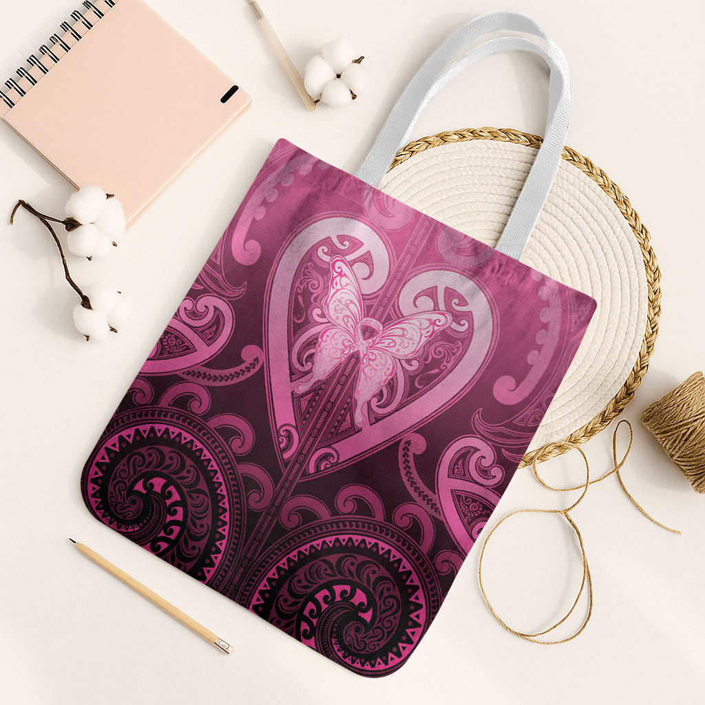 Aotearoa Breast Cancer Tote Bag Maori Tribal Pattern LT05 White Strap One Size Pink - Polynesian Pride