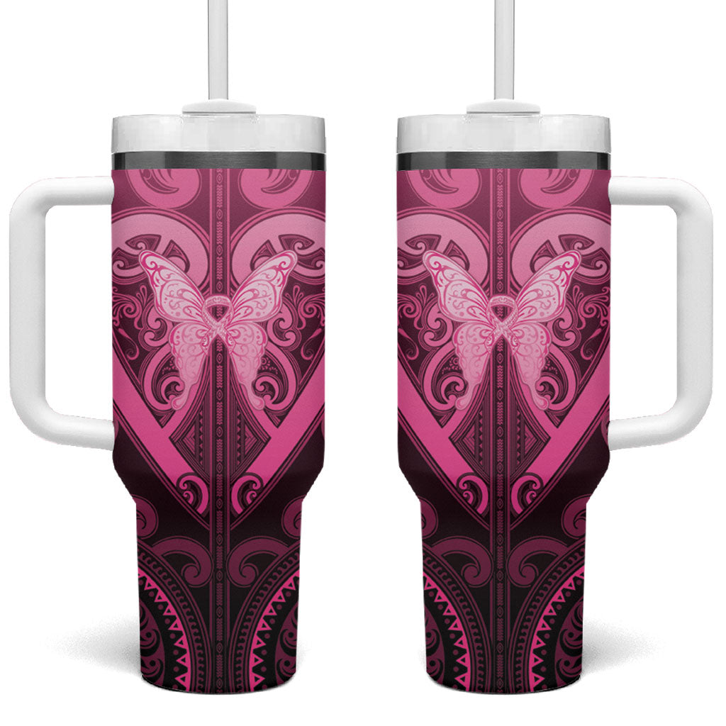Aotearoa Breast Cancer Tumbler With Handle Maori Tribal Pattern LT05 One Size: 40 oz Pink - Polynesian Pride