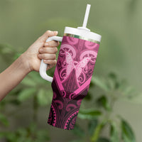 Aotearoa Breast Cancer Tumbler With Handle Maori Tribal Pattern LT05 - Polynesian Pride