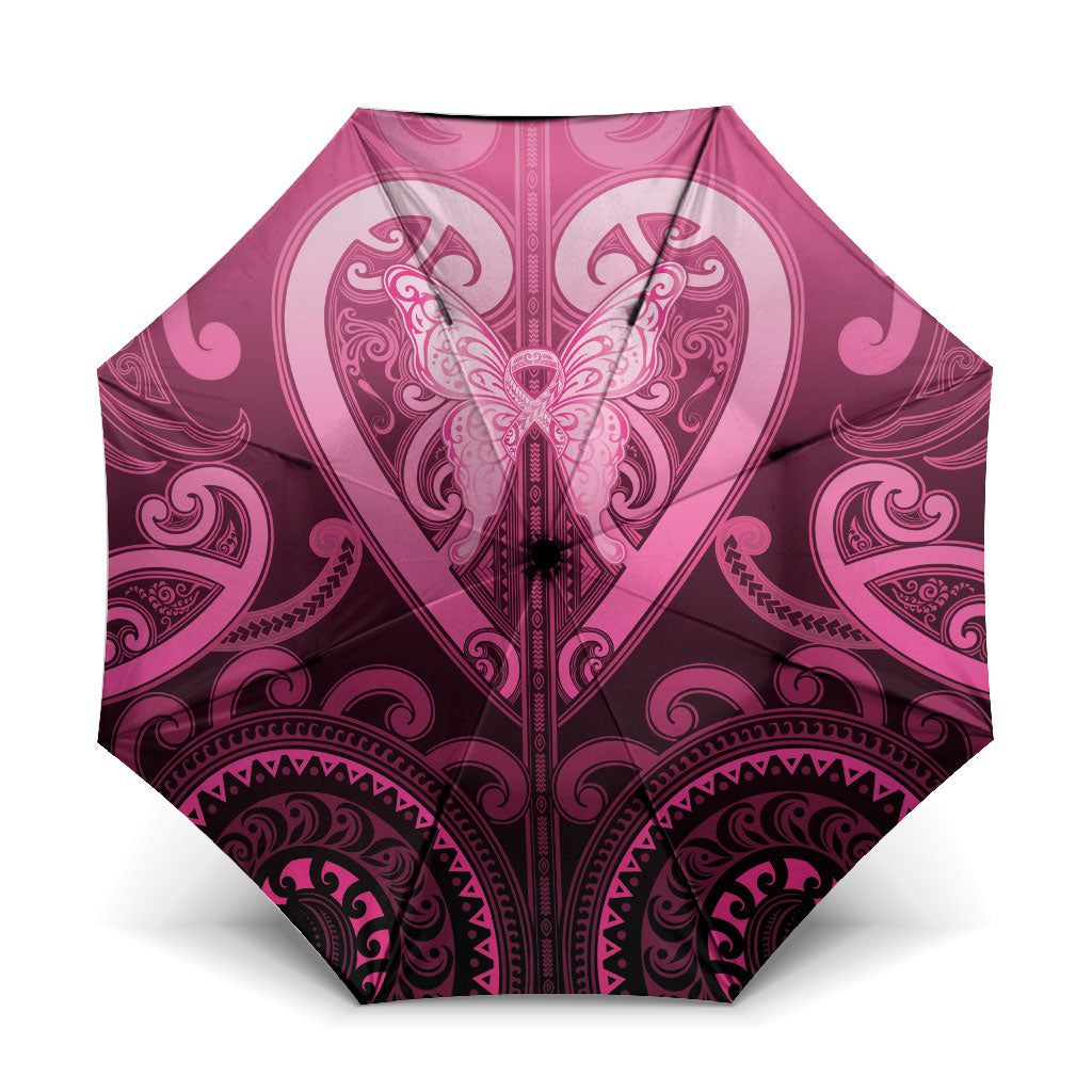 Aotearoa Breast Cancer Umbrella Maori Tribal Pattern LT05 One Size Folded 11.42 inch Opened Diameter 37.4 inch Pink - Polynesian Pride
