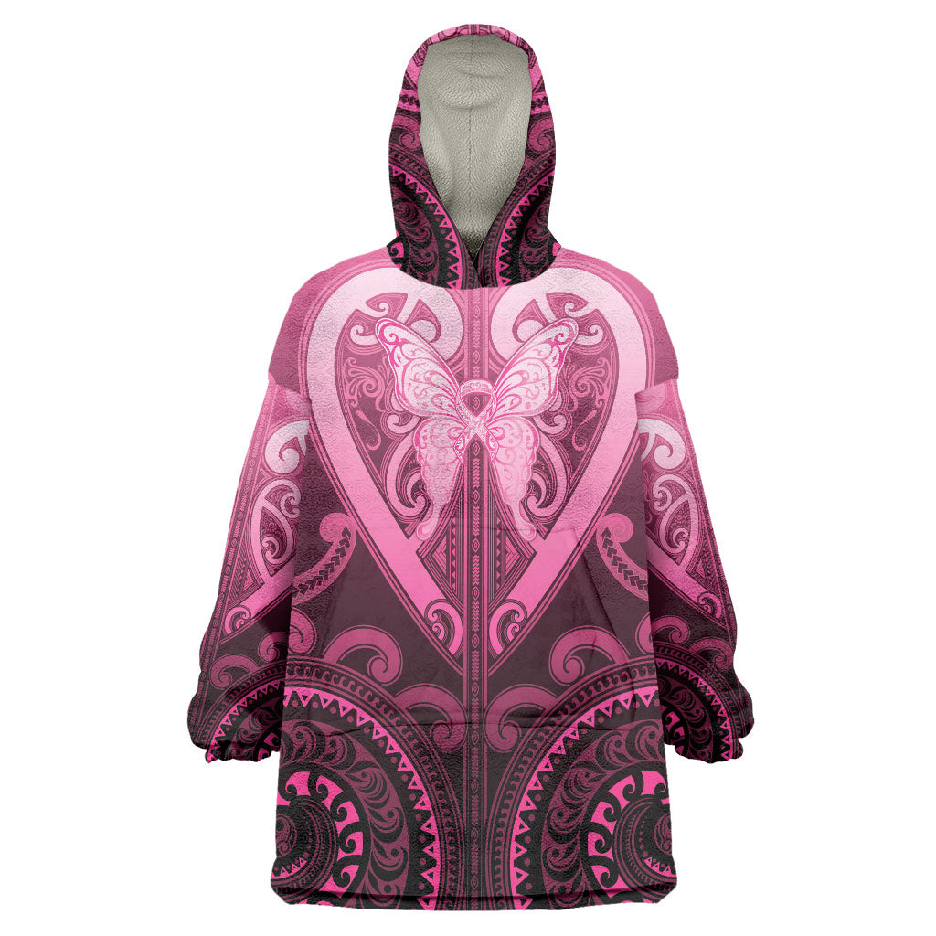 Aotearoa Breast Cancer Wearable Blanket Hoodie Maori Tribal Pattern LT05 One Size Pink - Polynesian Pride