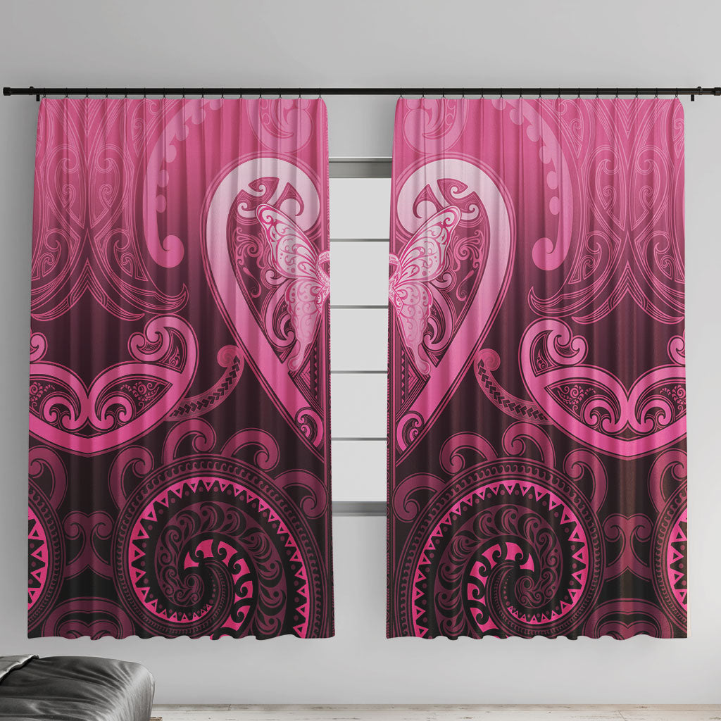 Aotearoa Breast Cancer Window Curtain Maori Tribal Pattern LT05 With Hooks Pink - Polynesian Pride