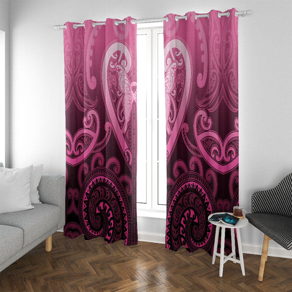 Aotearoa Breast Cancer Window Curtain Maori Tribal Pattern LT05 With Grommets Pink - Polynesian Pride